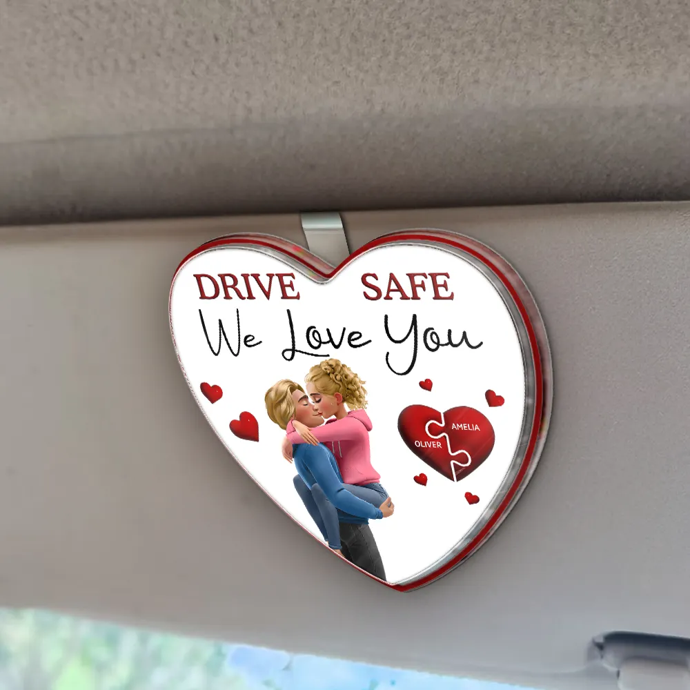 Drive Safe I Love You 3D Kissing Couples - Personalized Custom Shaped Acrylic Car Visor Clip - Image 2