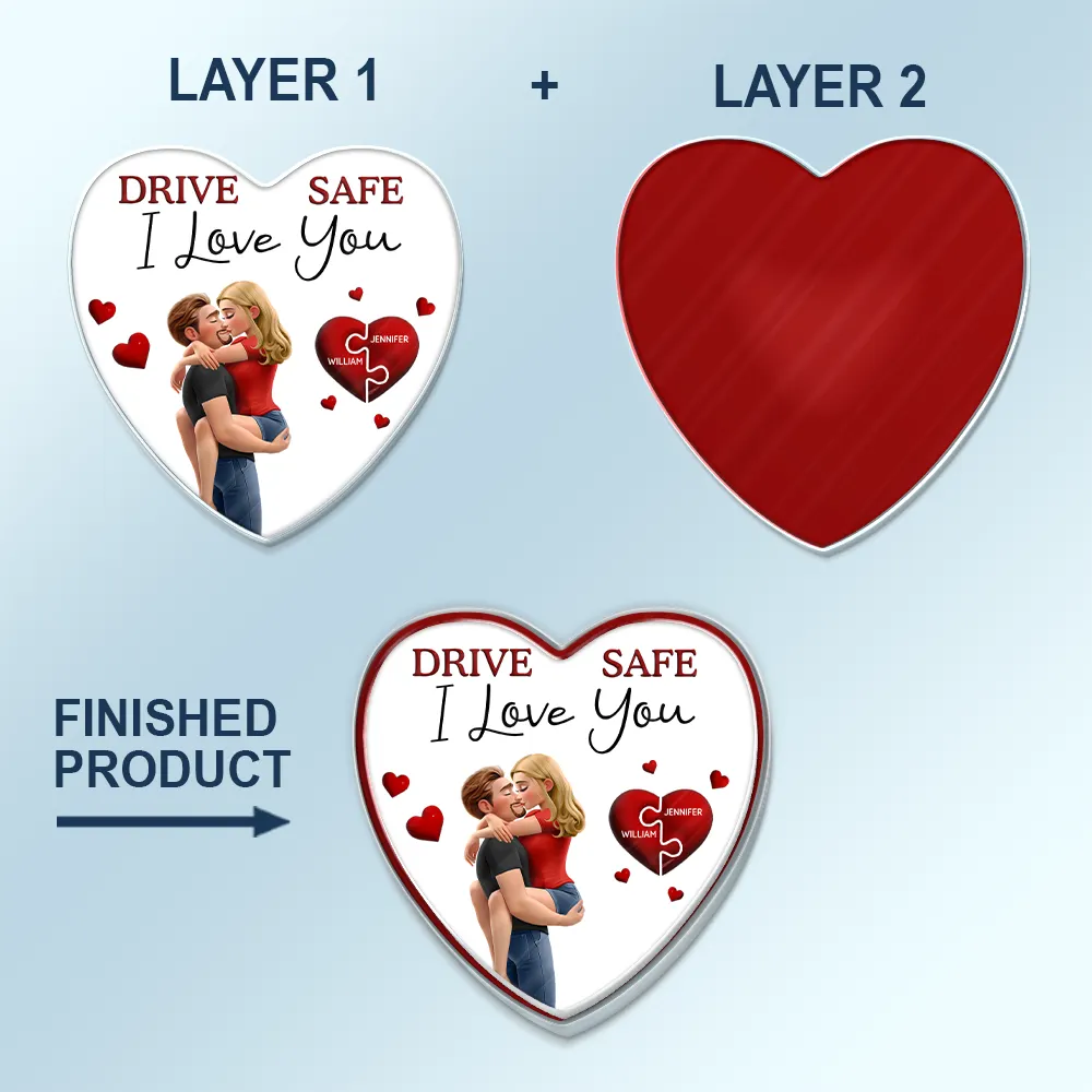 Drive Safe I Love You 3D Kissing Couples - Personalized Custom Shaped Acrylic Car Visor Clip - Image 5