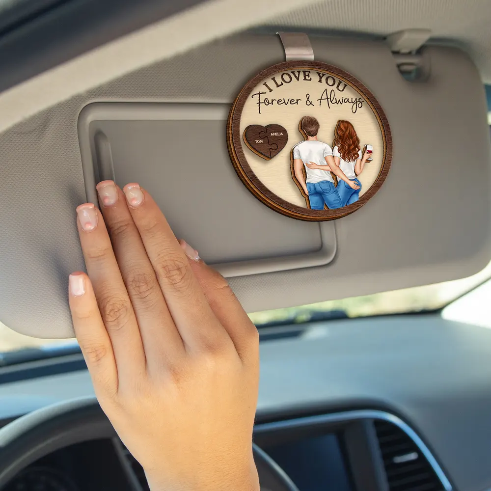Drive Safe I Love You Backside Couples - Personalized Custom Shaped Car Visor Clip - Image 4