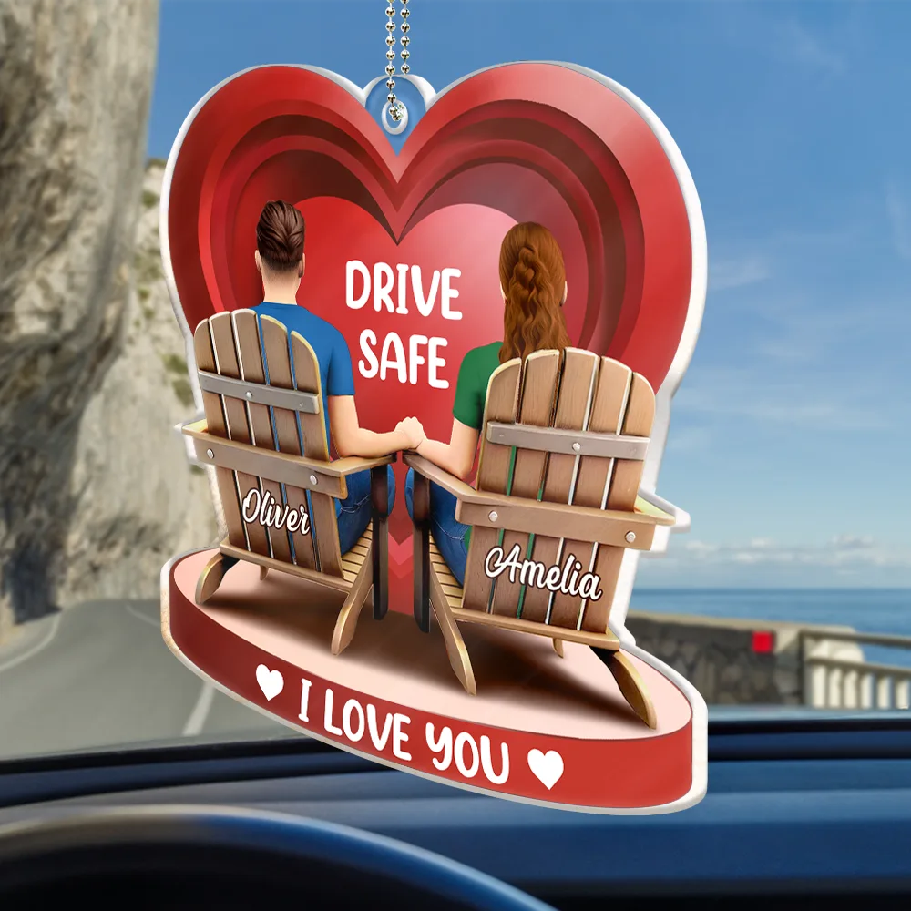 Drive Safe I Love You Couple 3D Effect - Personalized Acrylic Car Hanger - Image 2