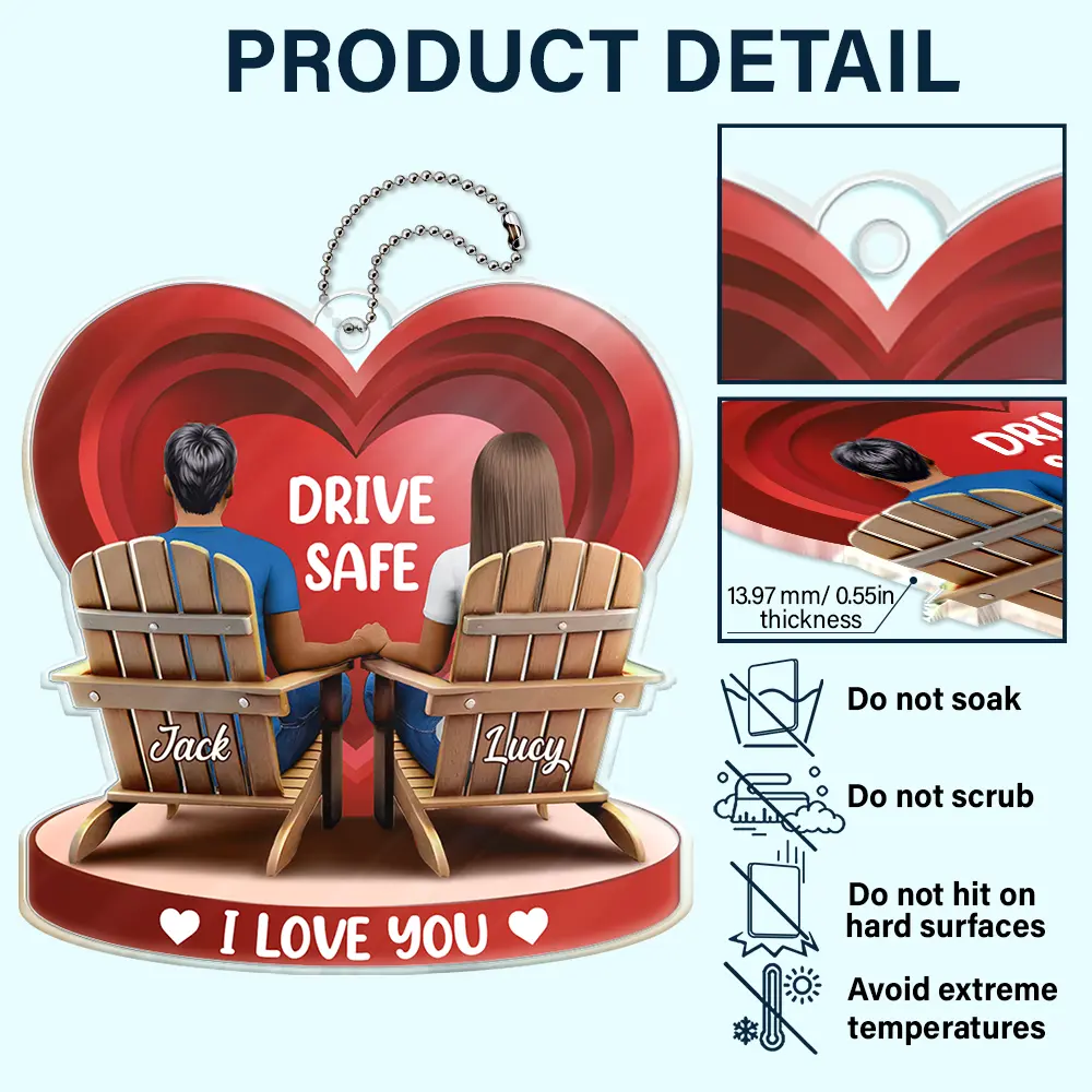 Drive Safe I Love You Couple 3D Effect - Personalized Acrylic Car Hanger - Image 5