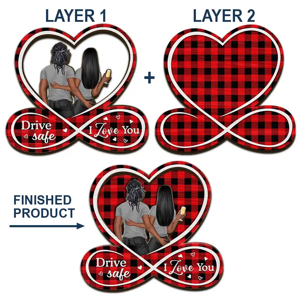 Drive Safe I Love You To Husband From Wife Back Couple - Personalized Custom Shaped Car Visor Clip - Image 4