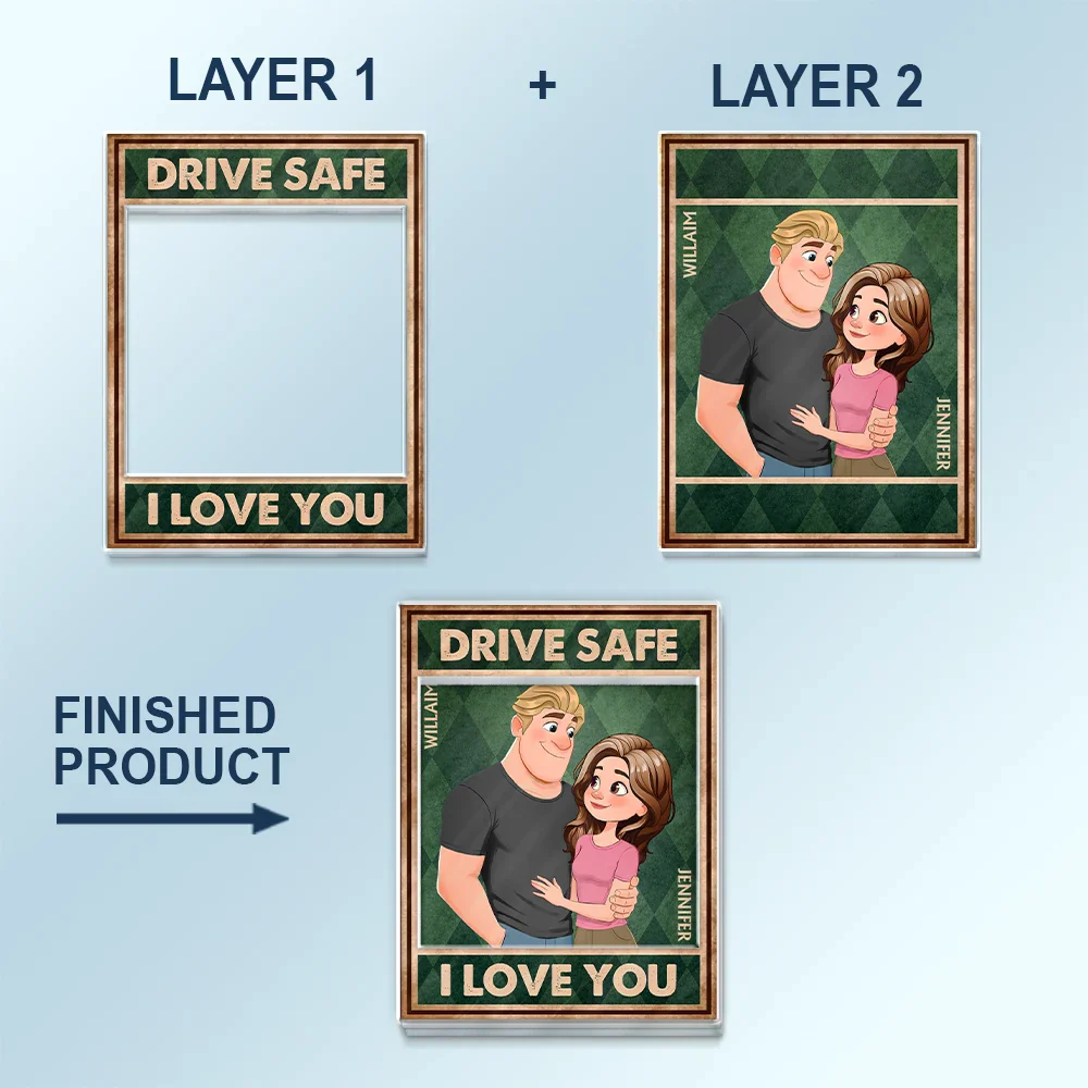 Drive Safe I Love You Vintage Animate Couple - Personalized Custom Shaped Acrylic Car Visor Clip - Image 5