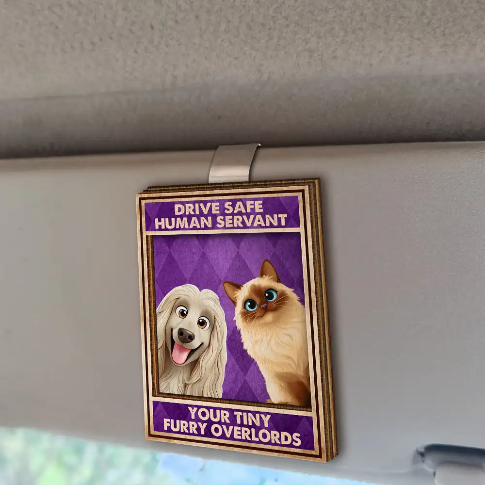 Drive Safe We’re Waiting At The Door Dog Cat Vintage - Personalized Custom Shaped Car Visor Clip - Image 2