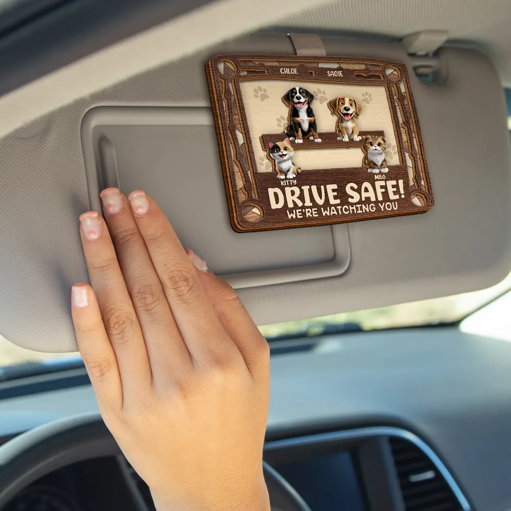 Drive Safe We're Waiting At The Door Dog Cat - Personalized Custom Shaped Car Visor Clip - Image 4