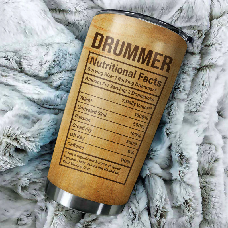 Drummer Gifts Drummer Nutritional Facts Label Custom Tumbler, Percussion Drum Player Gift - Image 2