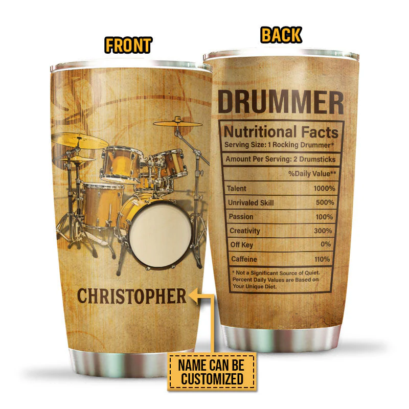 Drummer Gifts Drummer Nutritional Facts Label Custom Tumbler, Percussion Drum Player Gift - Image 4