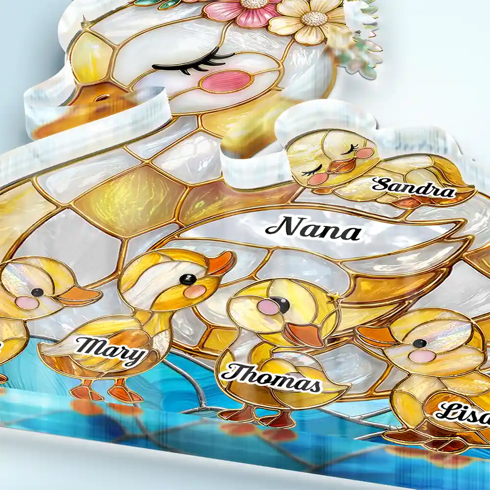 Duck Mother Ducklings Stained Glass Effect Mom Grandma - Personalized Custom Shaped Acrylic Plaque - Image 3