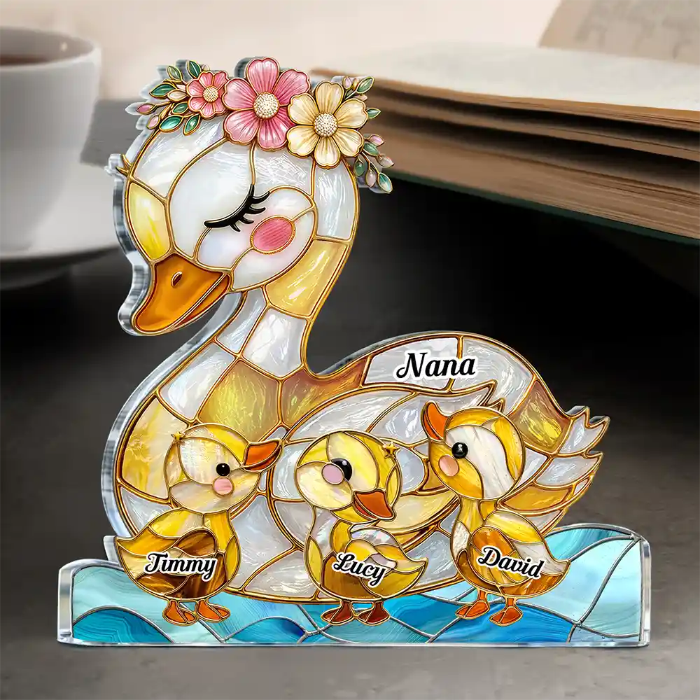 Duck Mother Ducklings Stained Glass Effect Mom Grandma - Personalized Custom Shaped Acrylic Plaque - Image 4