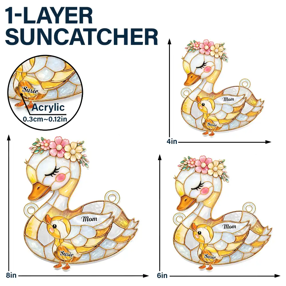 Duck Mother Ducklings Stained Glass Effect Mom Grandma - Personalized Window Hanging Suncatcher Ornament - Image 5