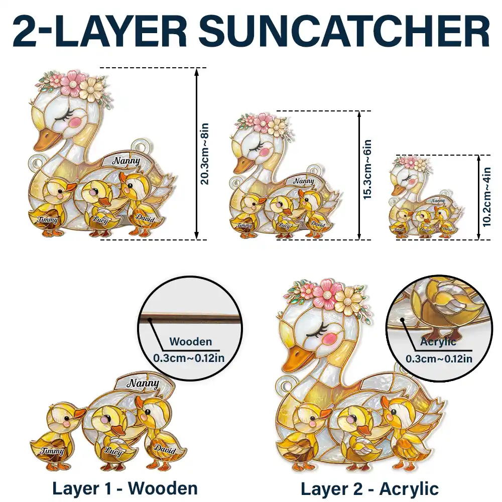 Duck Mother Ducklings Stained Glass Effect Mom Grandma - Personalized Window Hanging Suncatcher Ornament - Image 6