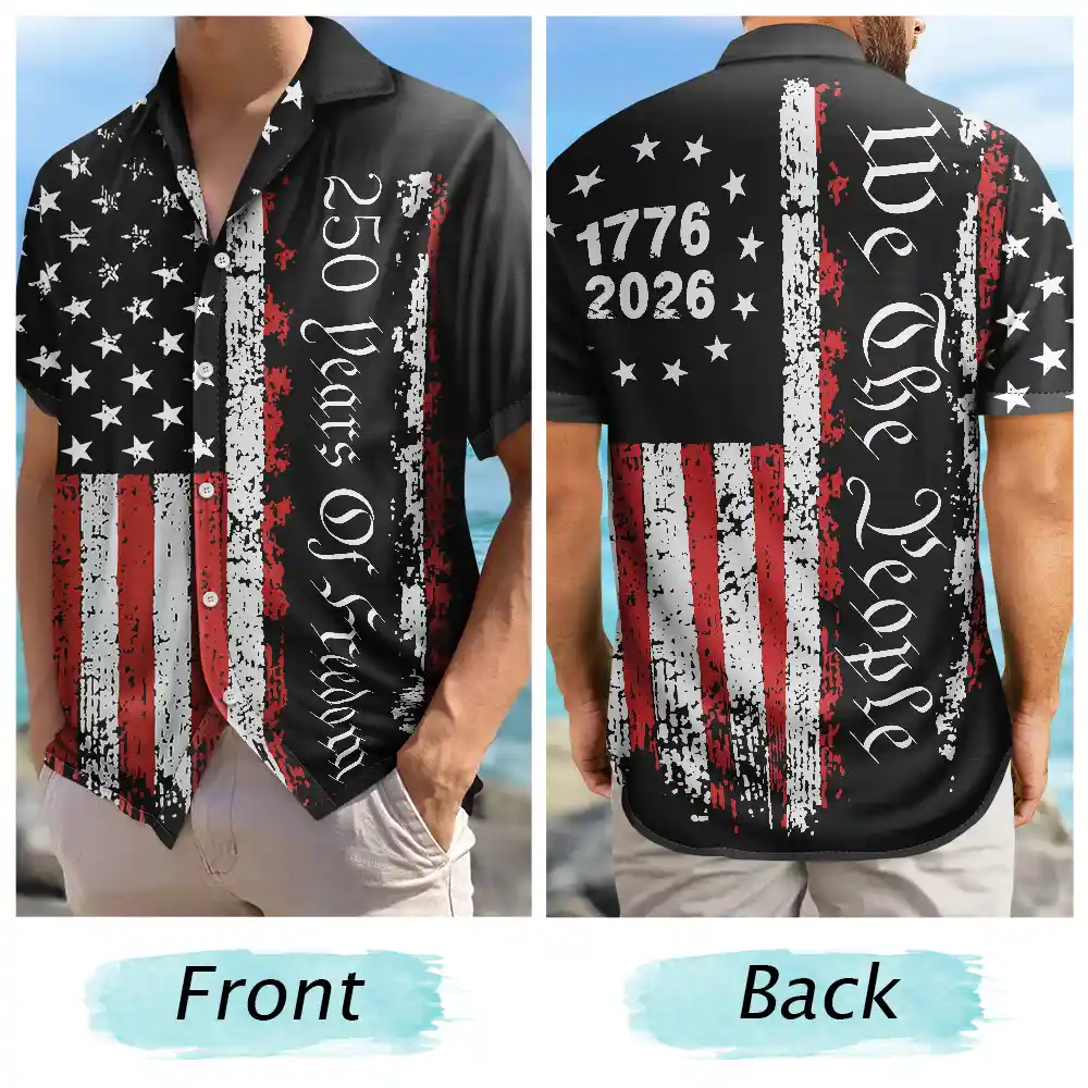 Early US Flag America 250 Years Of Freedom - Hawaiian Shirt - Image 5