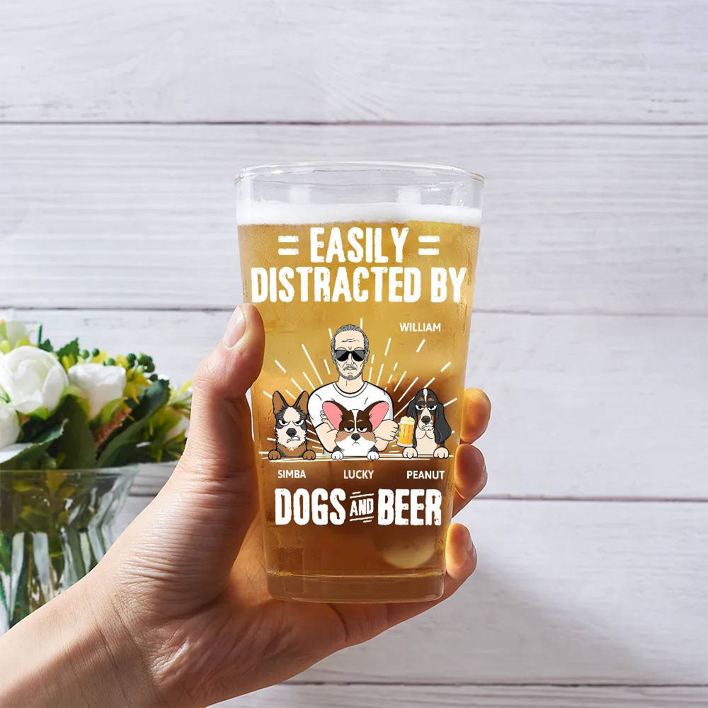 Easily Distracted By Dog And Beer - Personalized Beer Glass - Image 3