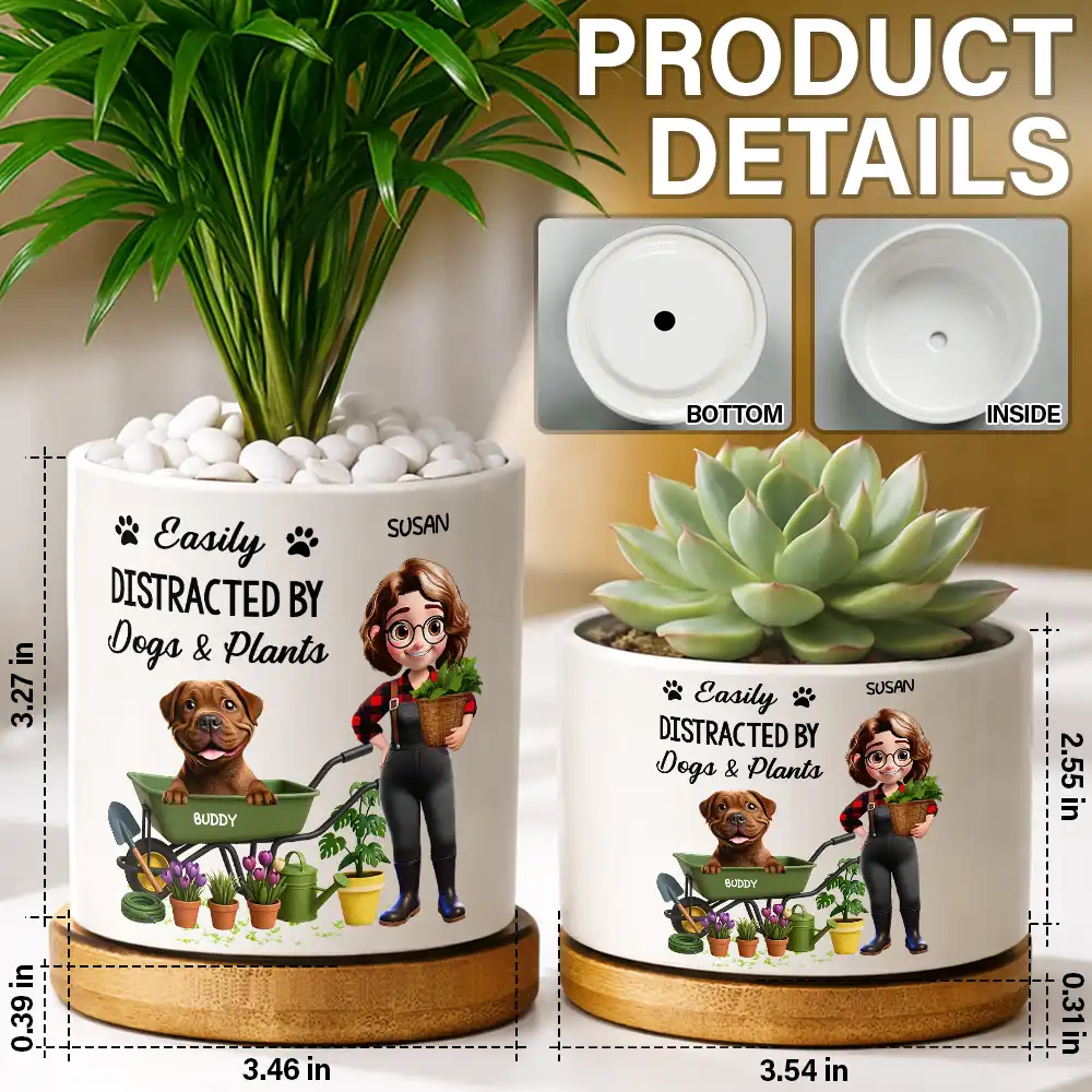 Easily Distracted By Dogs And Plants - Personalized Ceramic Plant Pot - Image 5