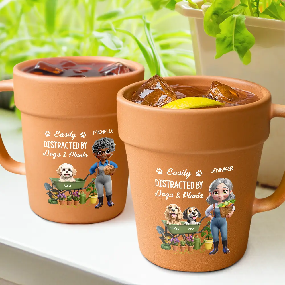 Easily Distracted By Dogs And Plants - Personalized Plant Pot Ceramic Mug - Image 2