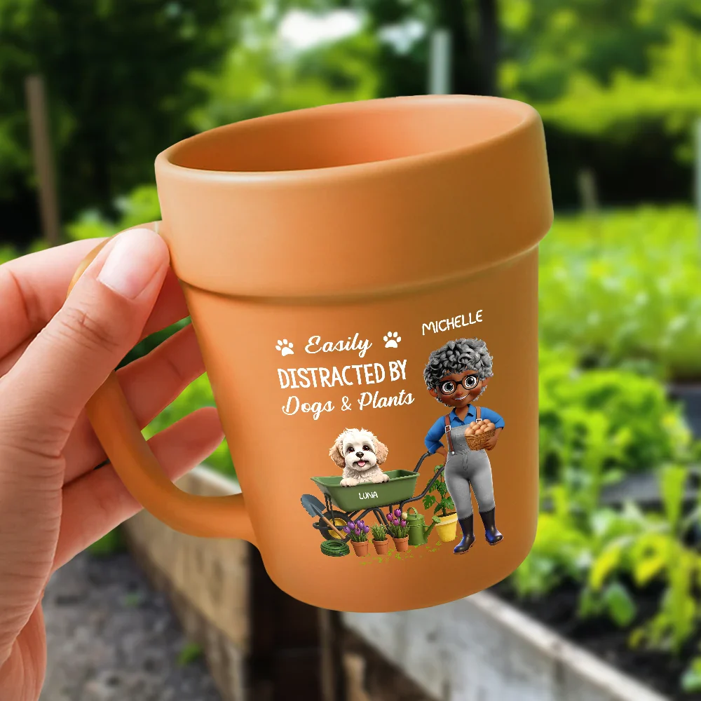 Easily Distracted By Dogs And Plants - Personalized Plant Pot Ceramic Mug - Image 5