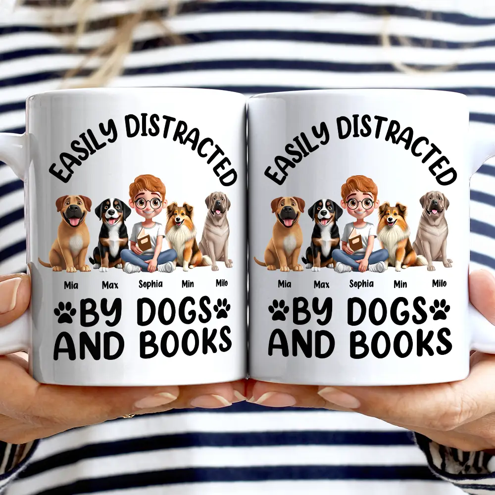 Easily Distracted By Dogs & Books - Personalized Mug - Image 2