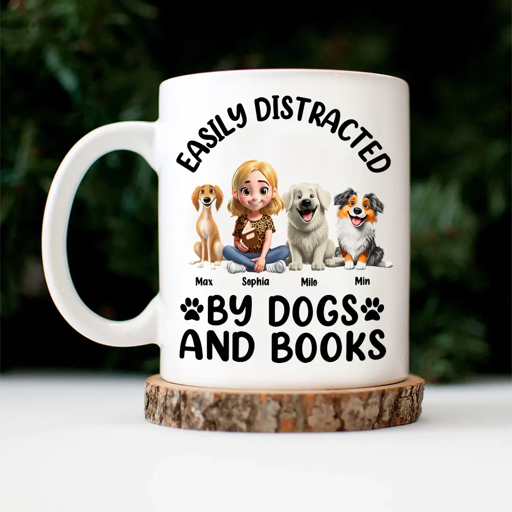 Easily Distracted By Dogs & Books - Personalized Mug - Image 4
