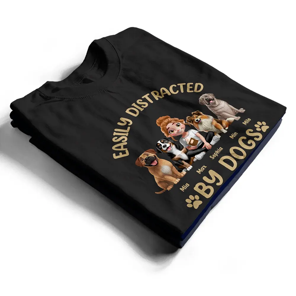Easily Distracted By Dogs & Books - Personalized T Shirt - Image 2