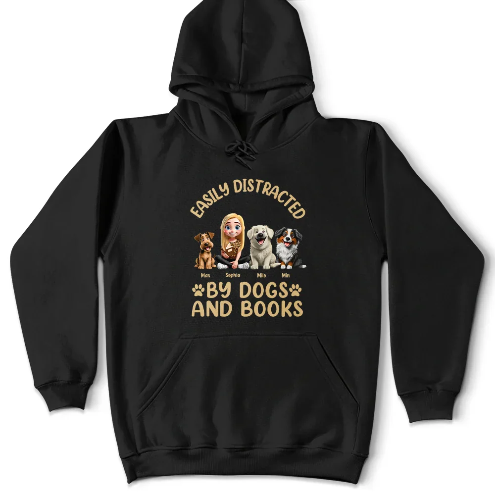 Easily Distracted By Dogs & Books - Personalized T Shirt - Image 4