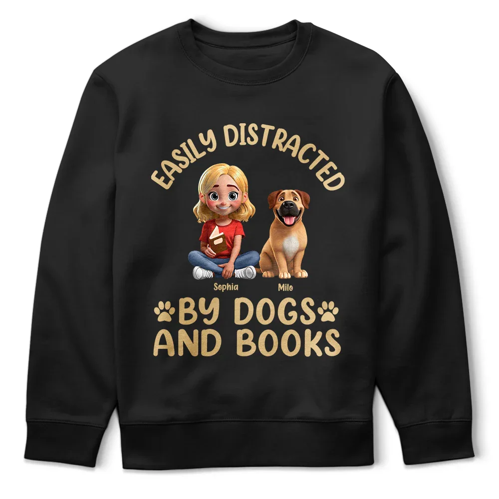 Easily Distracted By Dogs & Books - Personalized T Shirt - Image 5