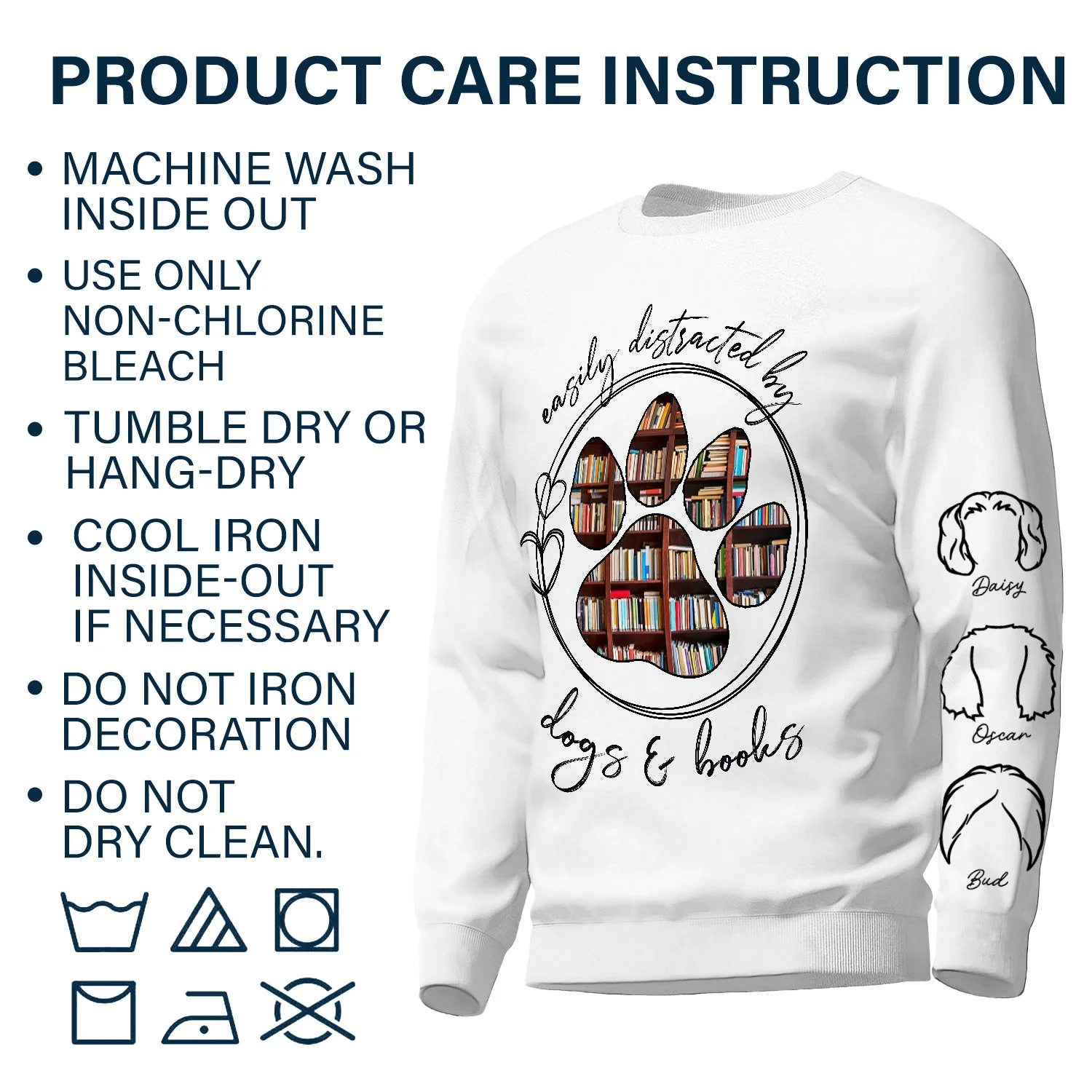 Easily Distracted By Dogs Cats And Books - Birthday, Loving Gift For Dog Lover, Cat Mom, Pet Mum - Personalized Unisex Sweatshirt With Design On Sleeve - Image 6