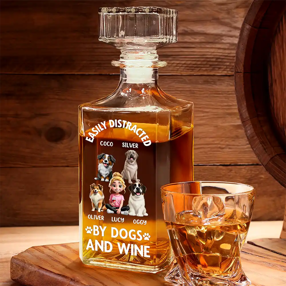 Easily Distracted By Wine - Personalized Square Whiskey Bottle - Image 3