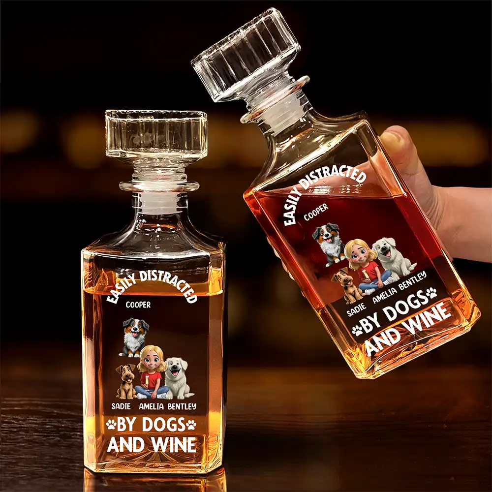 Easily Distracted By Wine - Personalized Square Whiskey Bottle - Image 5