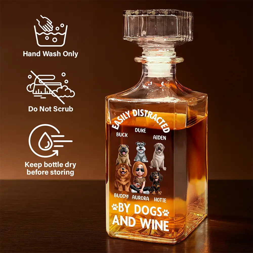 Easily Distracted By Wine - Personalized Square Whiskey Bottle - Image 7