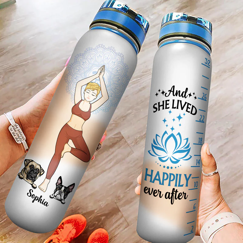 Easily Distracted By Yoga And Dogs - Gift For Yoga & Dog Lovers - Personalized Custom Water Tracker Bottle - Image 3