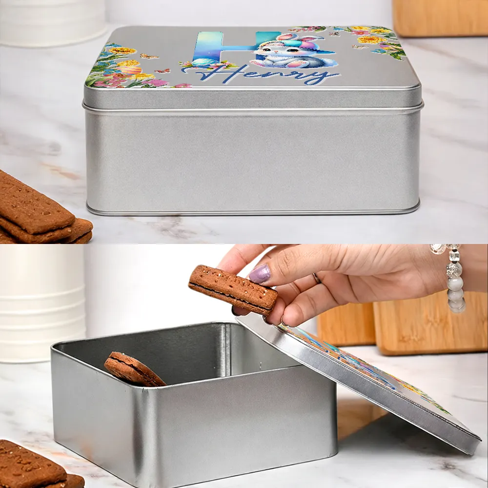 Easter Bunny Alphabet Letters - Personalized Metal Biscuit Tin - Image 5