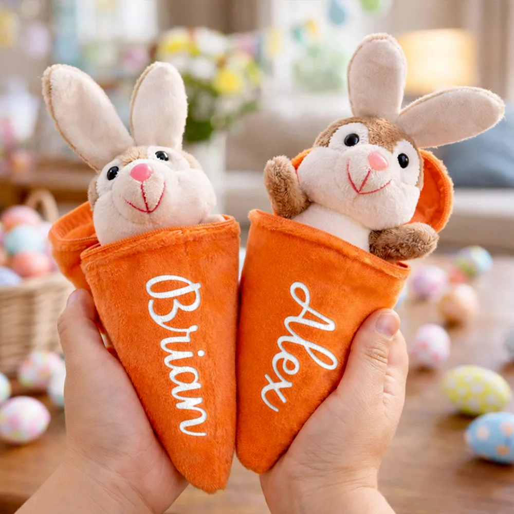 Easter Bunny Carrot With Custom Name - Personalized Plush Reversible Carrot Bunny Keychain - Image 4