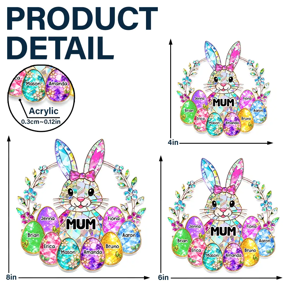 Easter Bunny Egg Grandma Mom Glass Effect - Personalized Window Hanging Suncatcher Ornament - Image 5