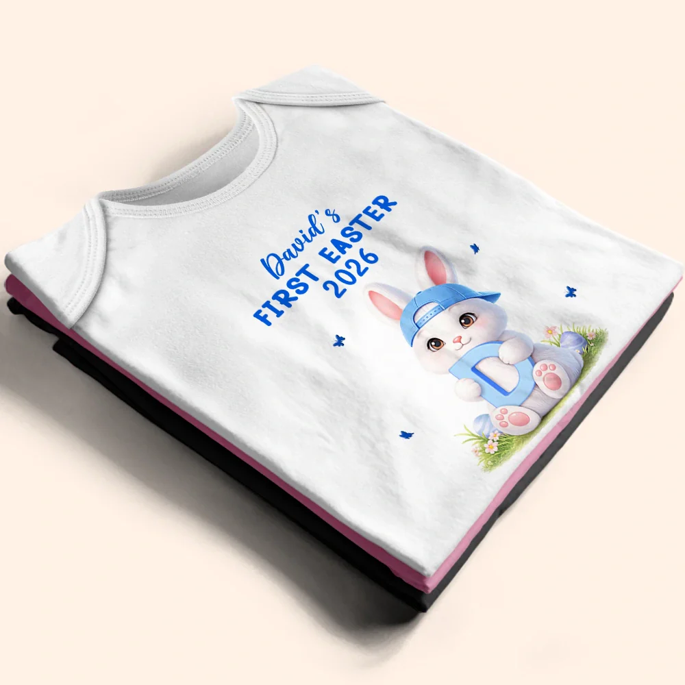 Easter Bunny Holding Alphabet Letter - Personalized Baby Onesie - Image 2