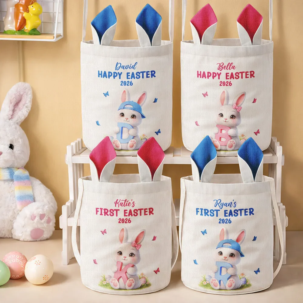 Easter Bunny Holding Alphabet Letter - Personalized Bunny Ears Bucket Bag - Image 2