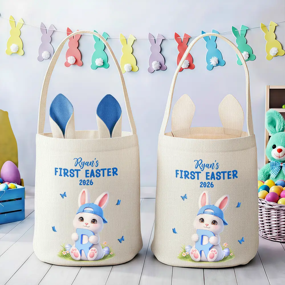 Easter Bunny Holding Alphabet Letter - Personalized Bunny Ears Bucket Bag - Image 3