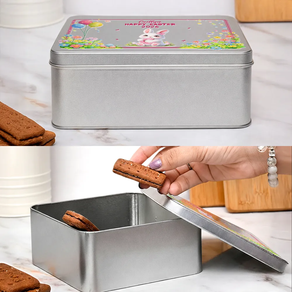 Easter Bunny Holding Alphabet Letter - Personalized Metal Biscuit Tin - Image 5