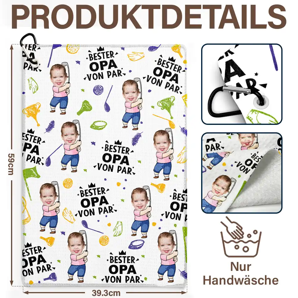 Eigenes Foto Bester Papa Von Par Lustiges Kind - Personalisiertes Golf-Handtuch - Image 5