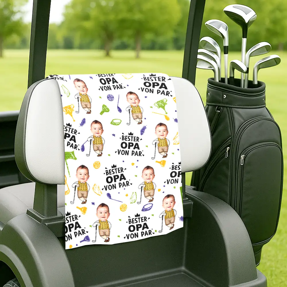 Eigenes Foto Bester Papa Von Par Lustiges Kind - Personalisiertes Golf-Handtuch - Image 6