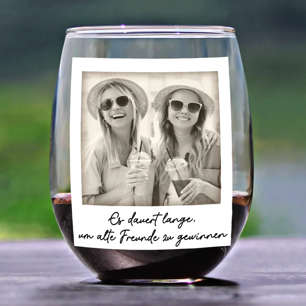 Eigenes Foto Besties Grayscale Direkt In Den Hals Boxen - Personalisierte Weingläser Ohne Stiel - Image 2