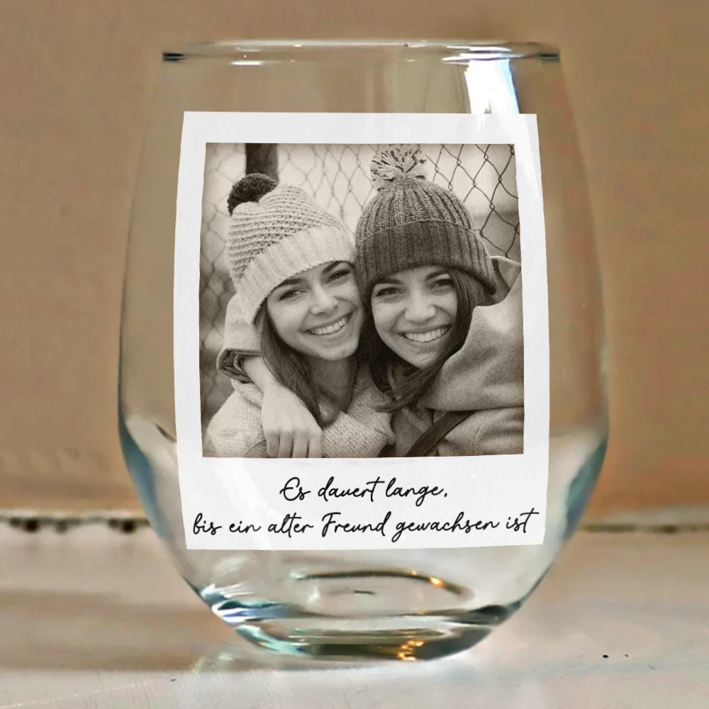 Eigenes Foto Besties Grayscale Direkt In Den Hals Boxen - Personalisierte Weingläser Ohne Stiel - Image 4