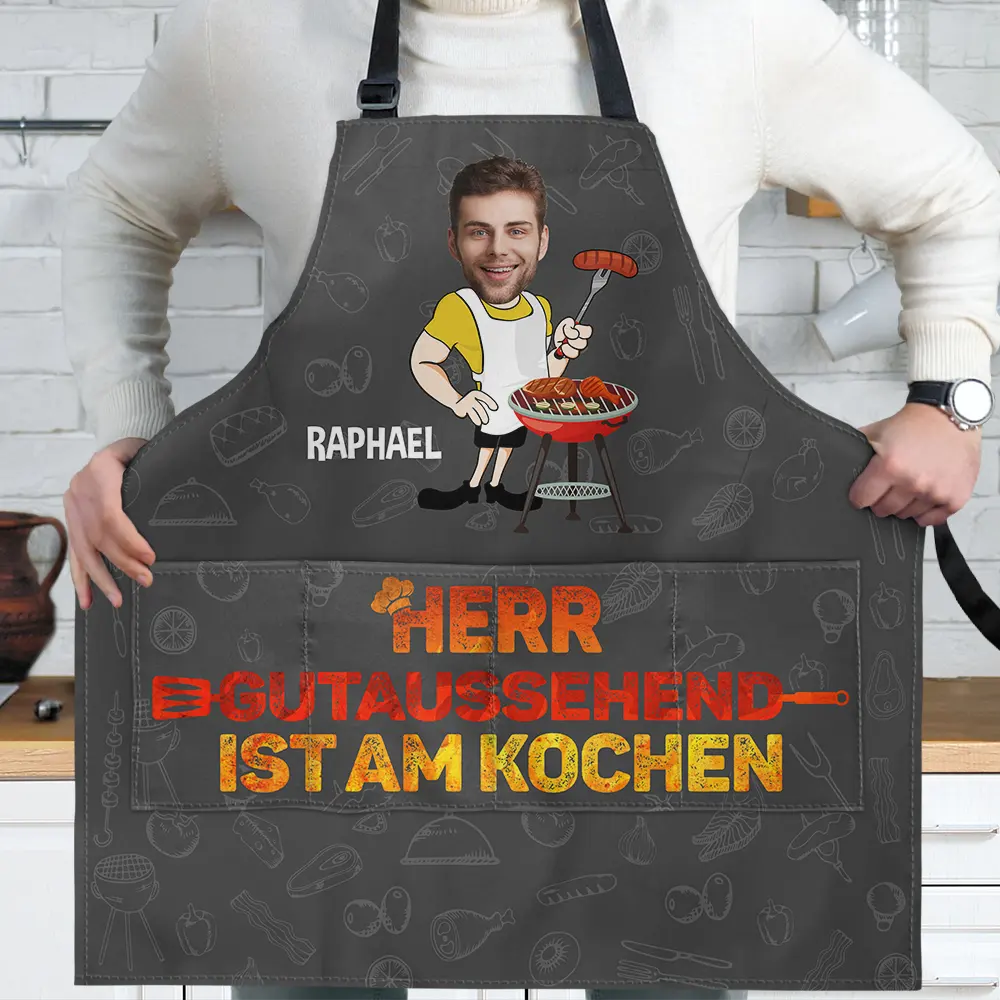 Eigenes Foto Herr Gutaussehend Ist Am Kochen - Personalisierte Schürze - Image 3