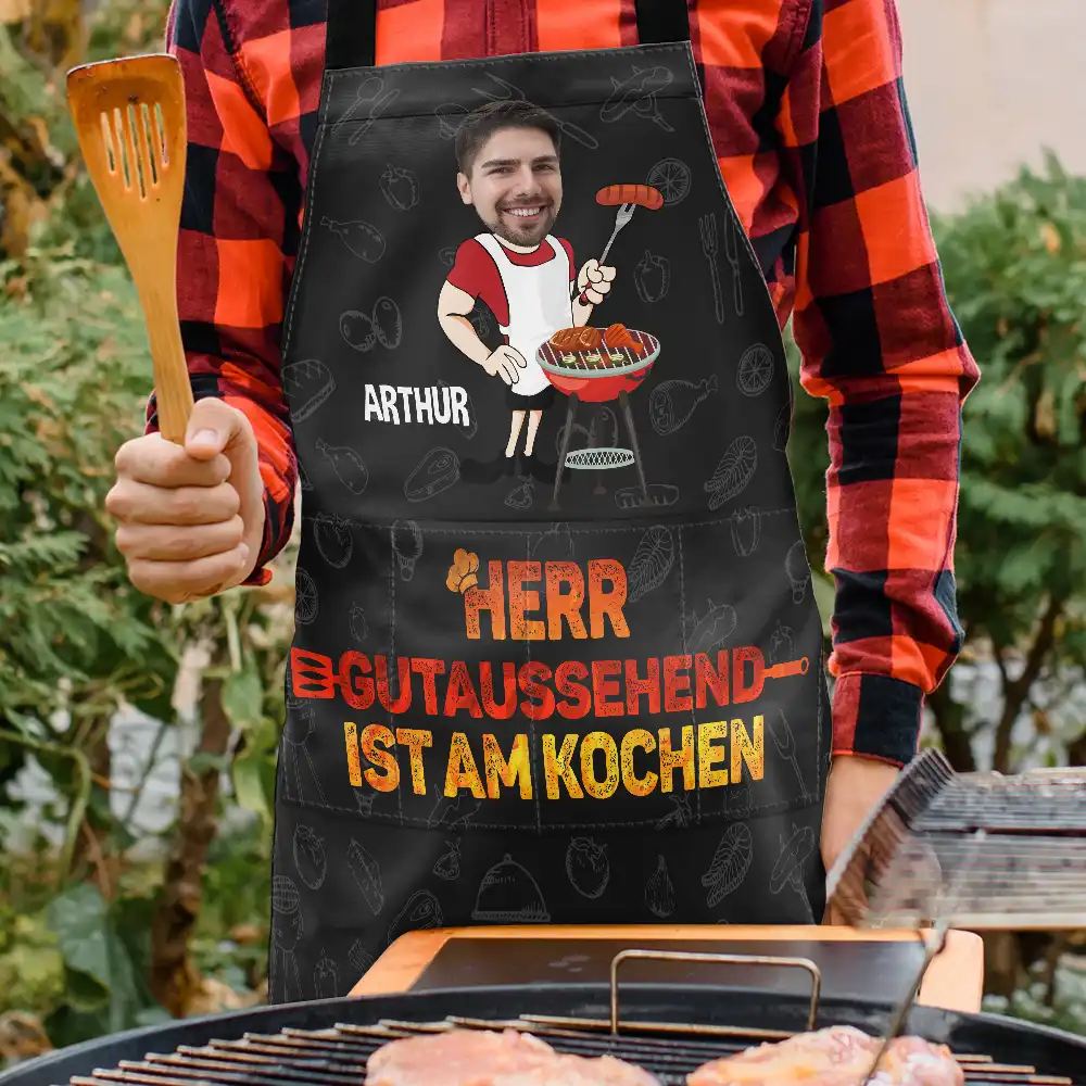Eigenes Foto Herr Gutaussehend Ist Am Kochen - Personalisierte Schürze - Image 4