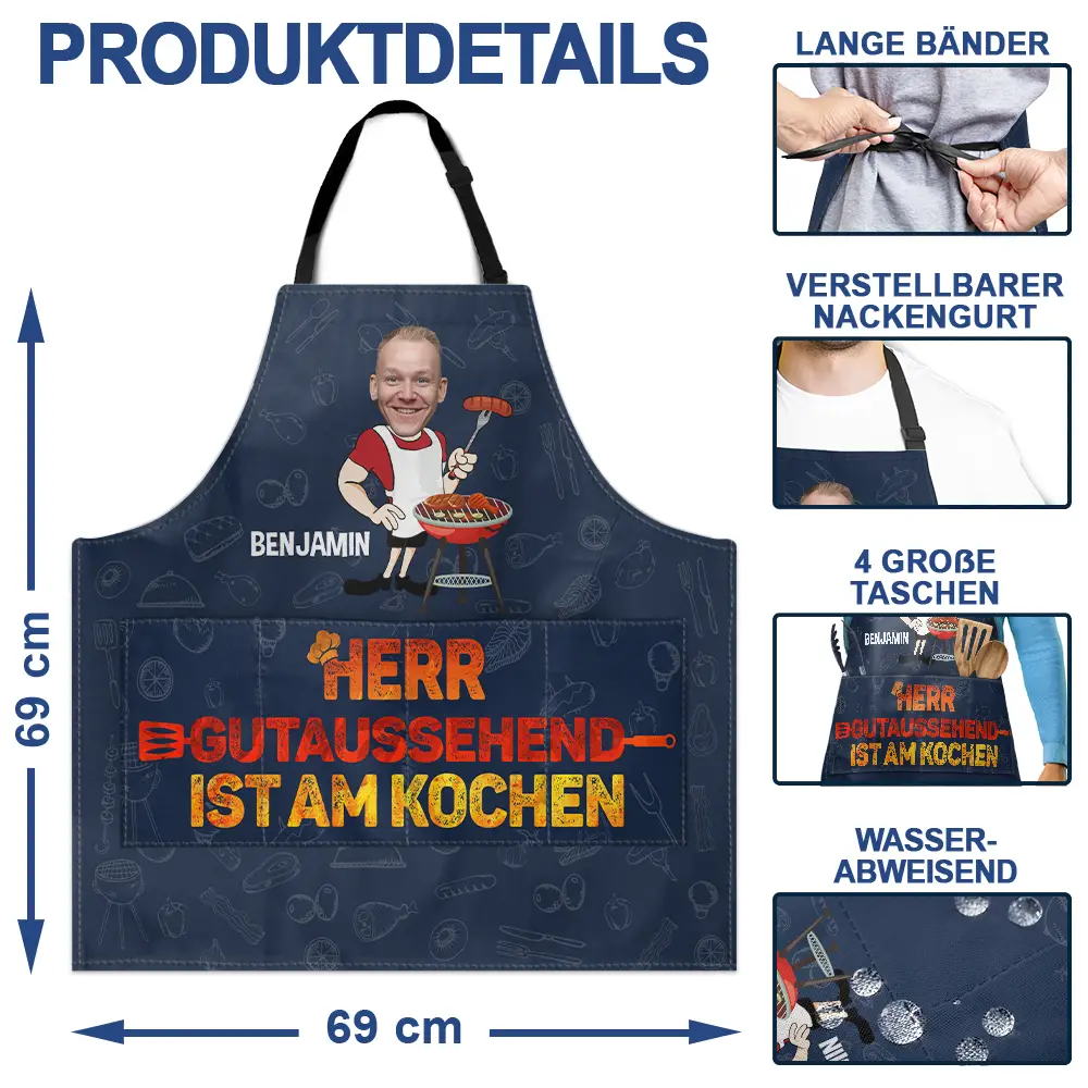 Eigenes Foto Herr Gutaussehend Ist Am Kochen - Personalisierte Schürze - Image 5