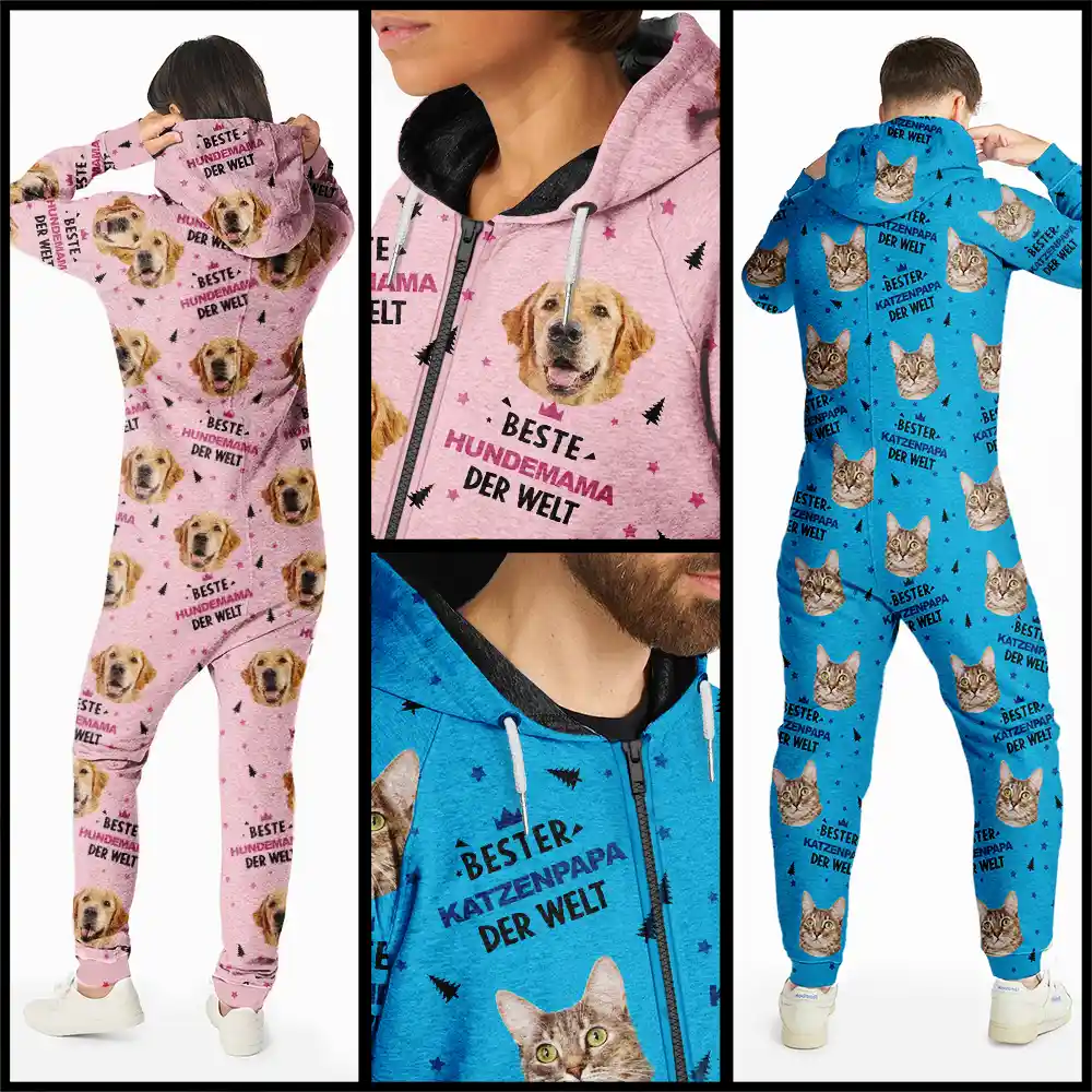 Eigenes Foto Hundebesitzer Und Katzenliebhaber - Personalisierter Unisex-Jumpsuit Mit Kapuze - Image 3