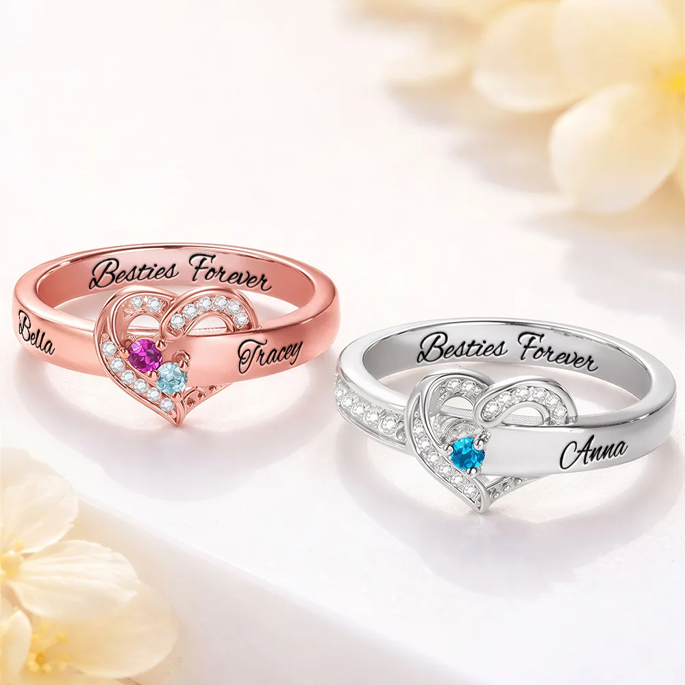 Elegant Custom Name Gemstones For Besties - Personalized Birthstone Heart Ring - Image 2