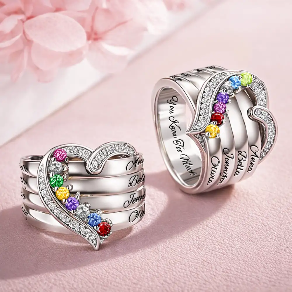 Elegant Custom Name Gemstones For Besties - Personalized Birthstone Heart Ring - Image 3
