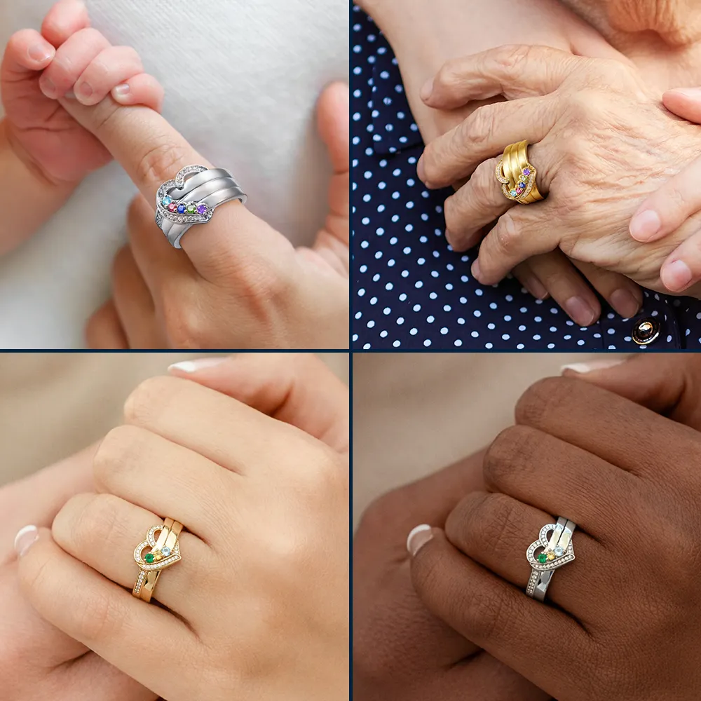 Elegant Custom Name Gemstones For Besties - Personalized Birthstone Heart Ring - Image 6