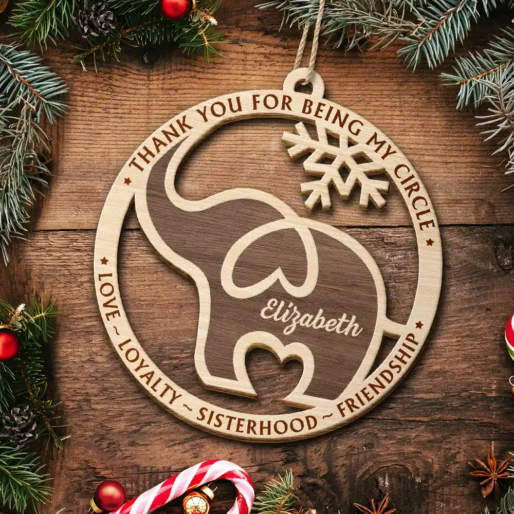 Elephant Friendship Sisterhood Sisters Besties Keepsake - Personalized Wooden Cutout Ornament - Image 5