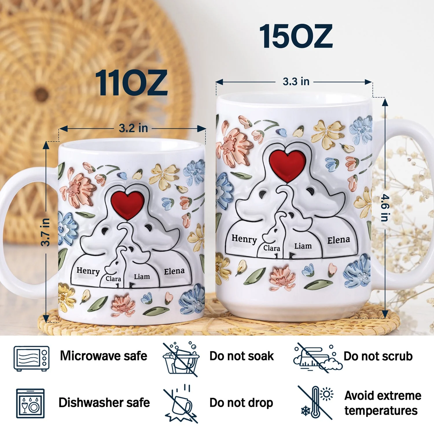 Elephant Love Family - Gift For Mother, Family - 3D Inflated Effect Printed Mug, Personalized White Edge-to-Edge Mug - Image 5